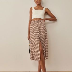 Reformation Hermosa Skirt Chesnut Check Size 2
